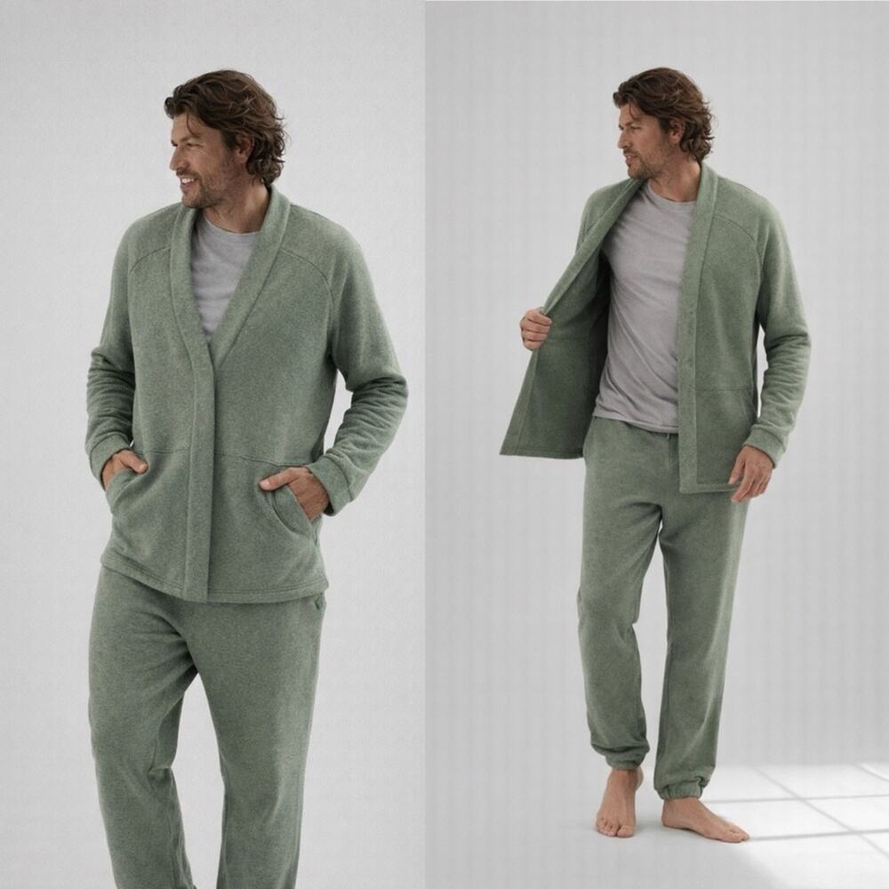 Lahgo Restore Double Faced Cardigan Green Pima Cotton Lounge Jacket XXL Mens‎